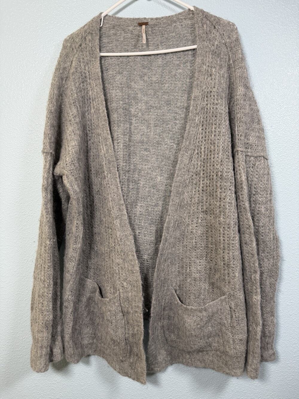 Free People Gray Alpaca Blend Open Front Oversized Cardigan Sweater Womens L